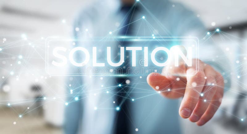 Businessman using solution digital text 3D rendering royalty free illustration Businessman using solution digital text 3D rendering royalty free illustration