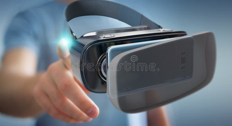 Businessman using virtual reality glasses technology 3D rendering stock illustration