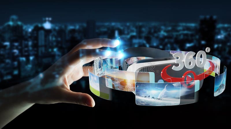 Businessman using virtual reality glasses technology 3D rendering royalty free illustration