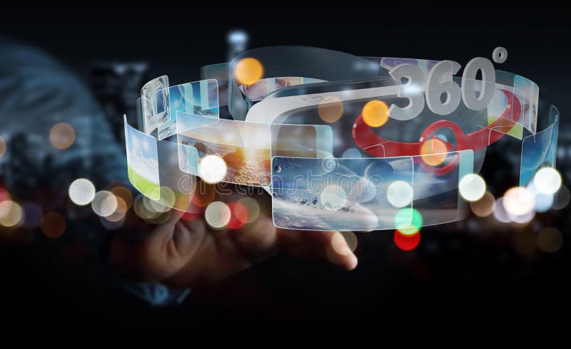 Businessman using virtual reality glasses technology 3D rendering vector illustration