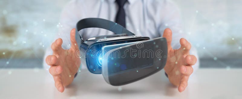 Businessman using virtual reality glasses technology 3D rendering royalty free illustration