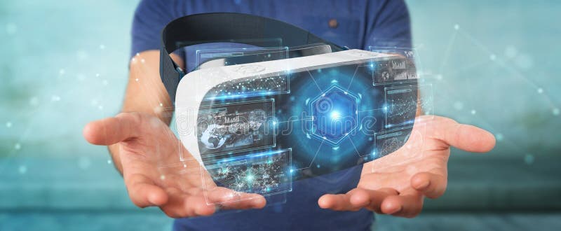 Businessman using virtual reality glasses technology 3D rendering vector illustration