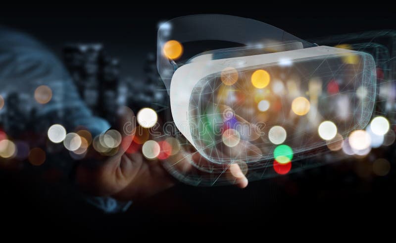 Businessman using virtual reality glasses technology 3D renderin vector illustration