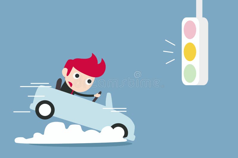 Businessman Breaking Car with Yellow Traffic Light Stock Illustration