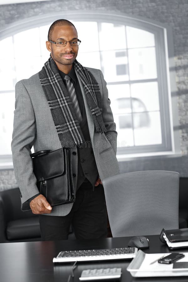 Businessman with Briefcase in Office Stock Photo Image of camera