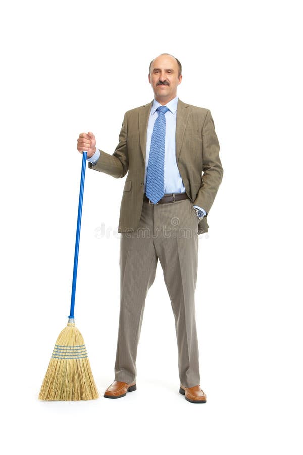 Little Girl Cleaning with Broom Looking Up Stock Image Image of