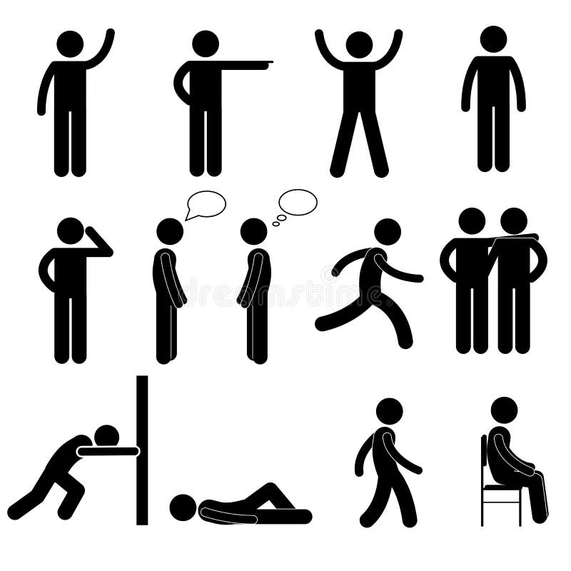 Man Posture Pictogram And Icons Set. People Sitting, Standing, Running ...