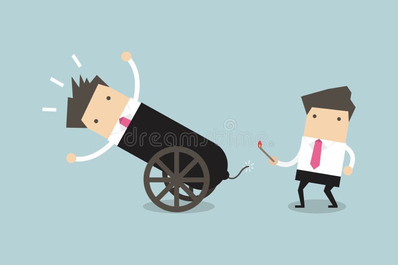 Businessman in cannon, shortcuts to success, business team concept. royalty free illustration Businessman in cannon, shortcuts to success, business team concept. royalty free illustration