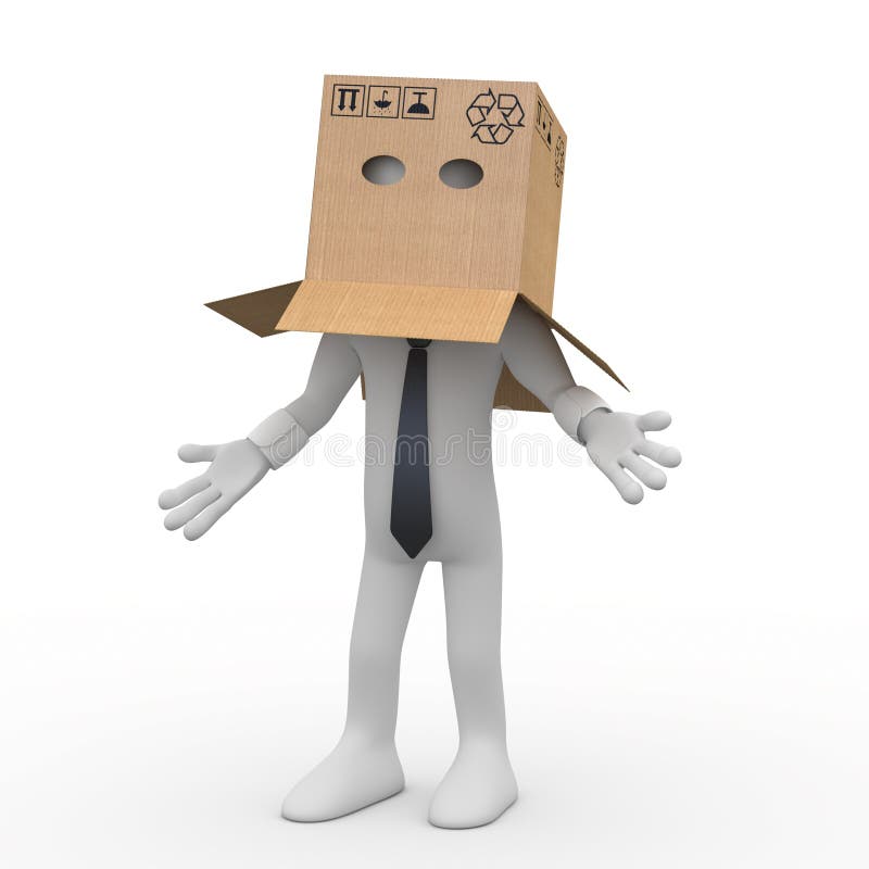 Businessman with a cardboard box over his head royalty free illustration Businessman with a cardboard box over his head royalty free illustration