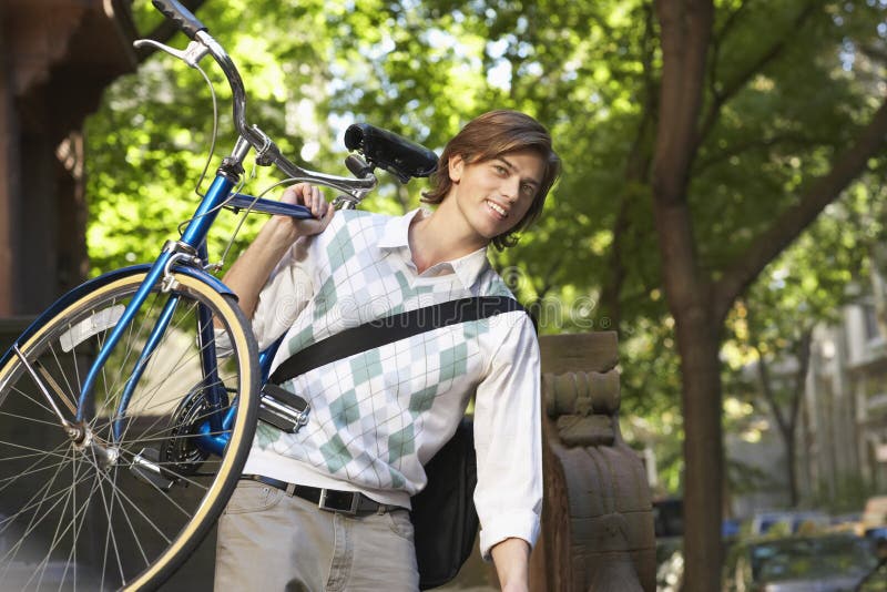 Businessman Carrying Bicycle Outdoors Stock Photo Image of handsome
