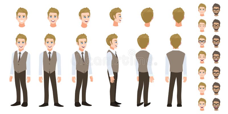 Businessman cartoon character head set and animation. Flat icon design vector