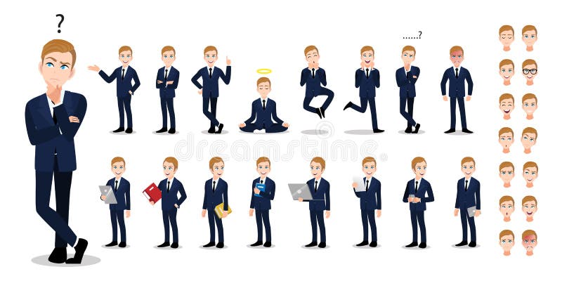 Businessman cartoon character set. Vector illustration 198