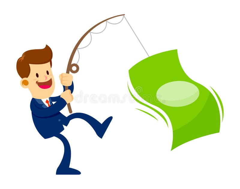 Businessman catching money with fishing rod Vector Image