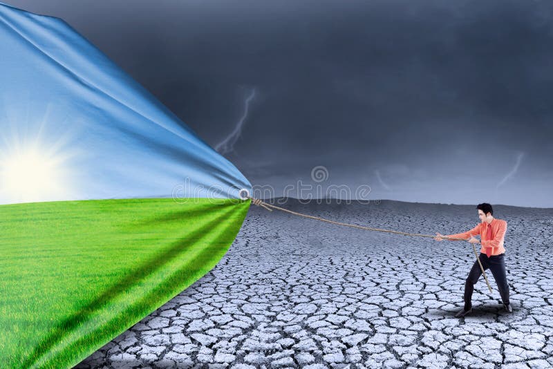 Businessman change drought to spring season stock illustration