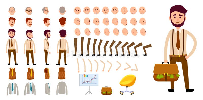 Businessman Character Creation Set. Cartoon Design Stock Vector -  Illustration of body, create: 86170013