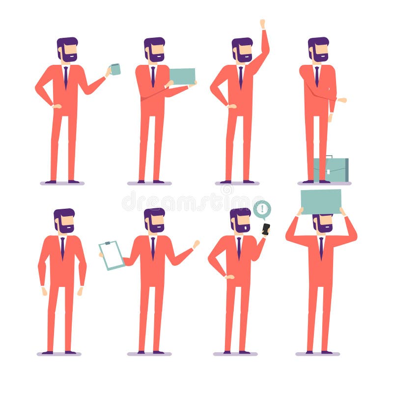 Businessman characters poses and actions set. vector illustration