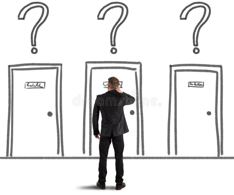 Businessman choosing the right door stock image Businessman choosing the right door stock image