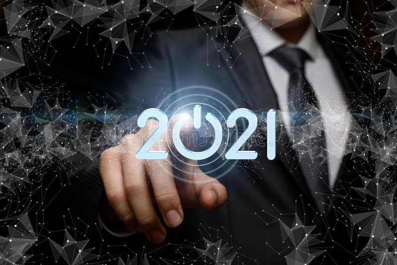 The Businessman Clicks the Button VOIP on the Touch Screen. Stock Image