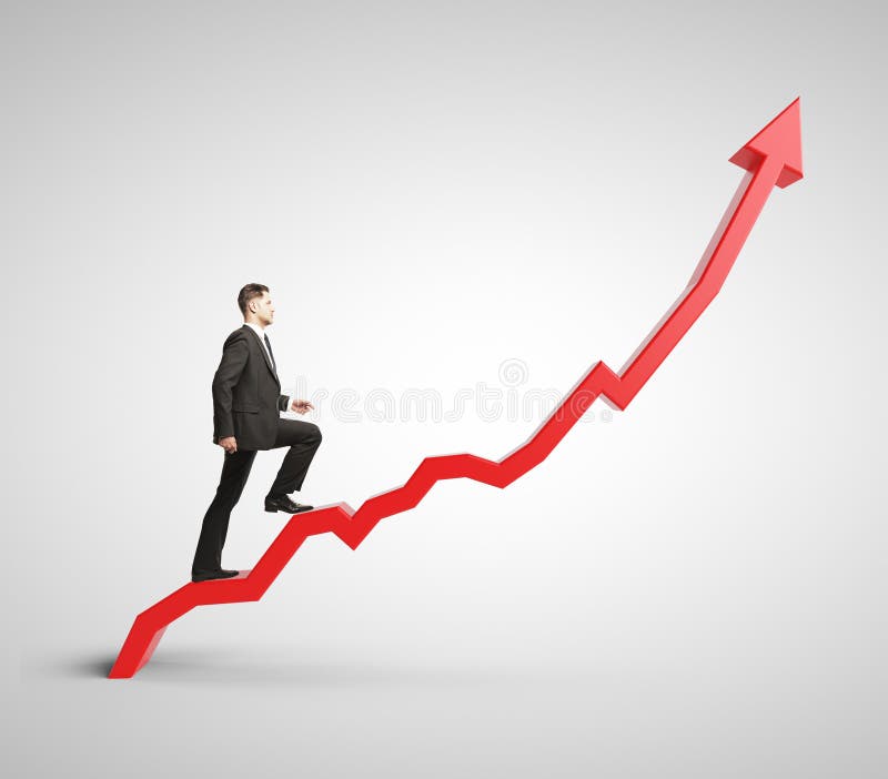 Перспективы роста маркетолога. Человек с линией поднятия бизнеса. Businessman Climbing. Рост предпринимателя.