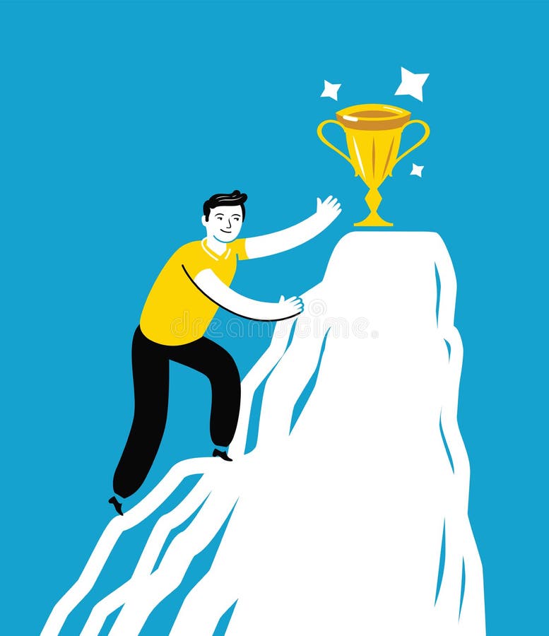 Businessman climbs mountain. Striving for success, business concept vector illustration royalty free illustration