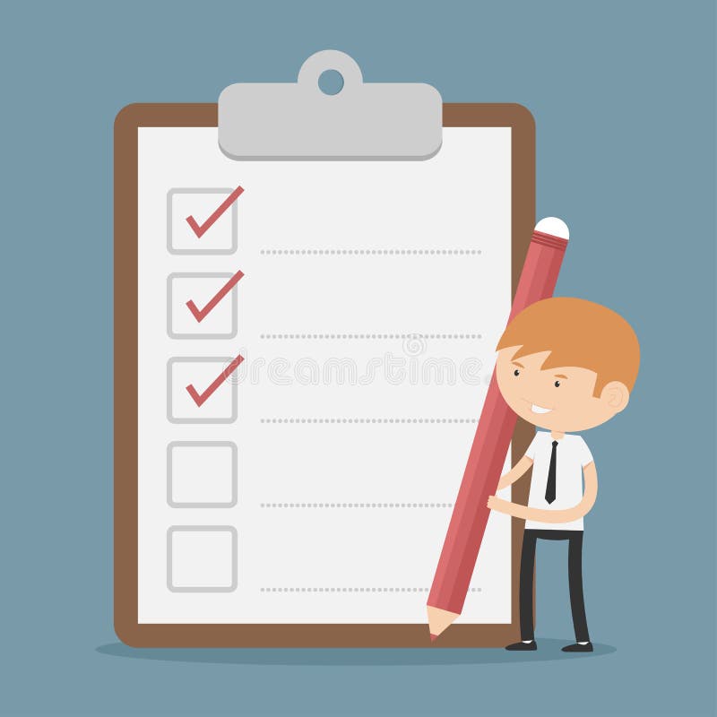 Businessman with clipboard and checklist stock illustration