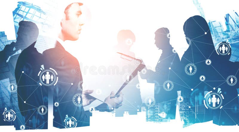 Businessman with clipboard in city, HR interface royalty free stock images Businessman with clipboard in city, HR interface royalty free stock images