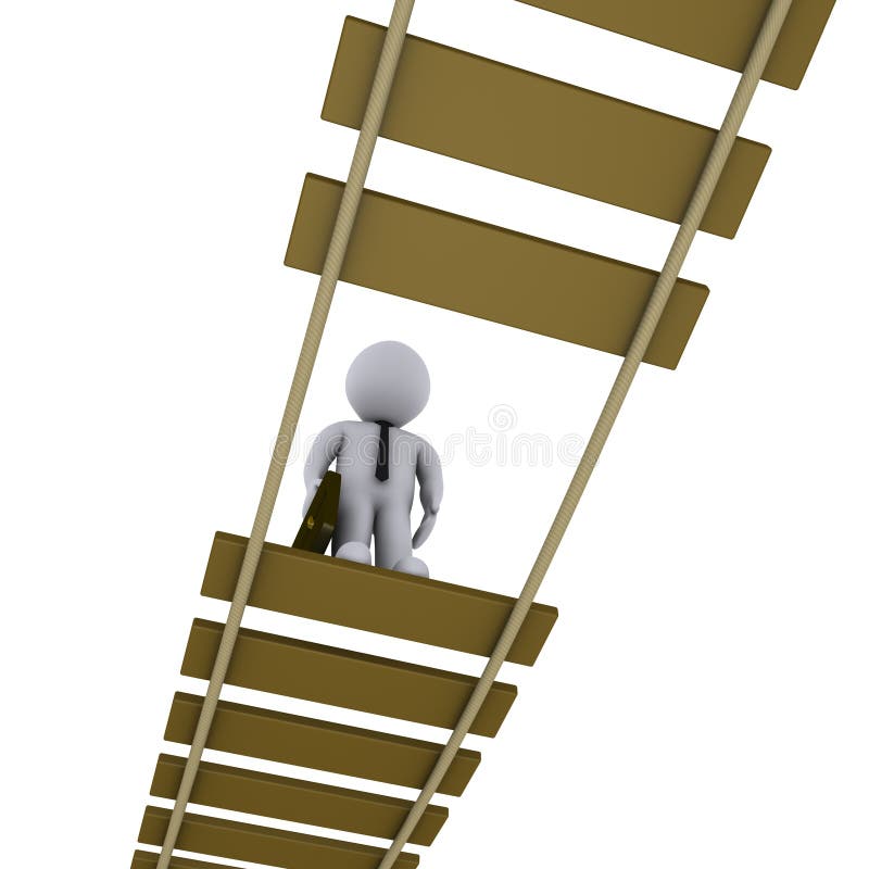 Businessman on damaged bridge looking down vector illustration