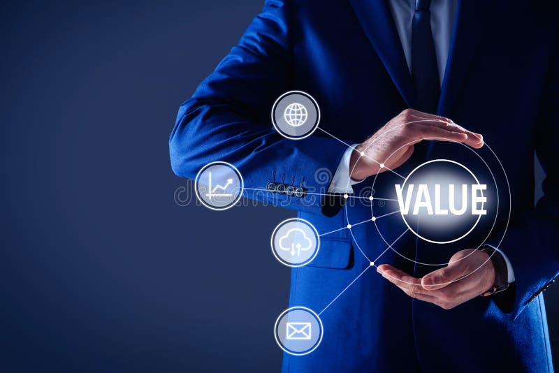 Businessman Demonstrating Directions Of Added Values On Background