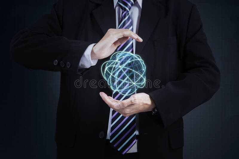 Businessman with digital globe royalty free stock photography