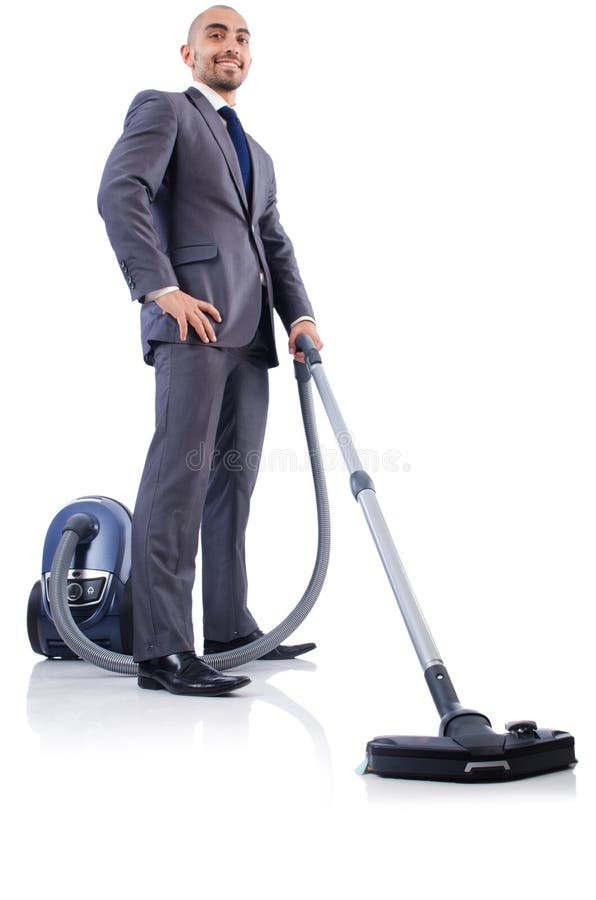 Businessman Doing Vacuum Cleaning Stock Photo Image of living