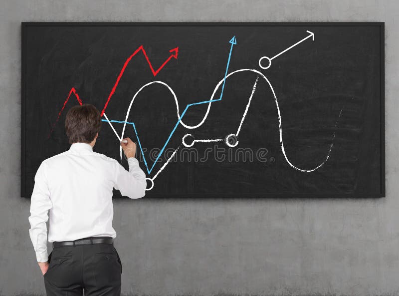 Businessman Drawing Chart and Arrows Stock Image - Image of arrow ...