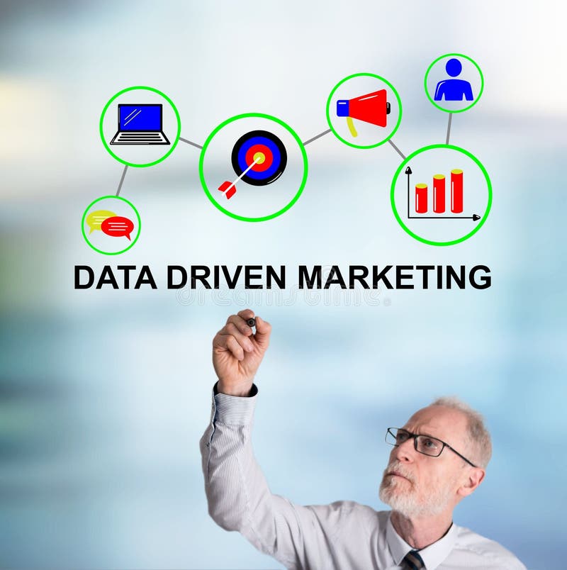 Businessman drawing data driven marketing concept royalty free stock photos Businessman drawing data driven marketing concept royalty free stock photos
