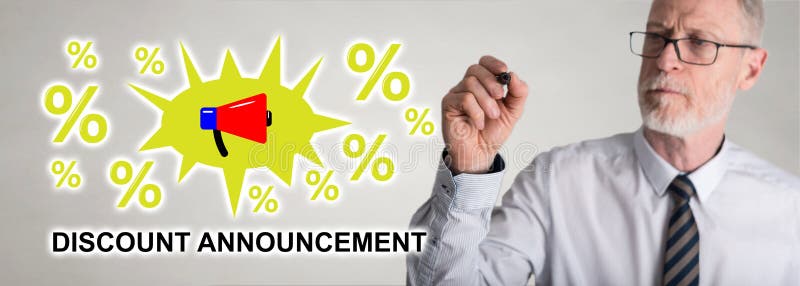 Businessman drawing discount announcement concept royalty free stock photography Businessman drawing discount announcement concept royalty free stock photography