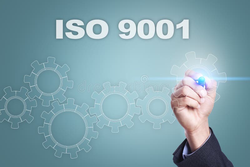 Businessman drawing on virtual screen. iso 9001 concept royalty free stock photography Businessman drawing on virtual screen. iso 9001 concept royalty free stock photography
