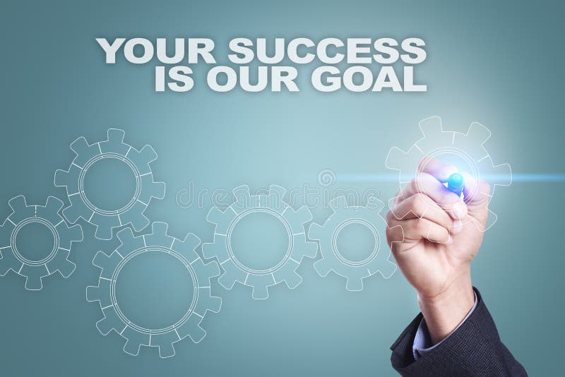 Businessman drawing on virtual screen. your success is our goal concept stock photo Businessman drawing on virtual screen. your success is our goal concept stock photo