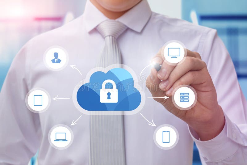 Businessman draws Cloud computing structure. royalty free stock image