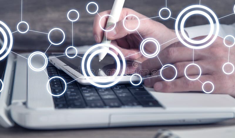 Businessman draws a flowchart of the program royalty free stock image