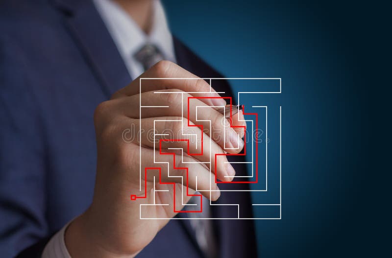 Businessman draws the solution of the problem. stock photography