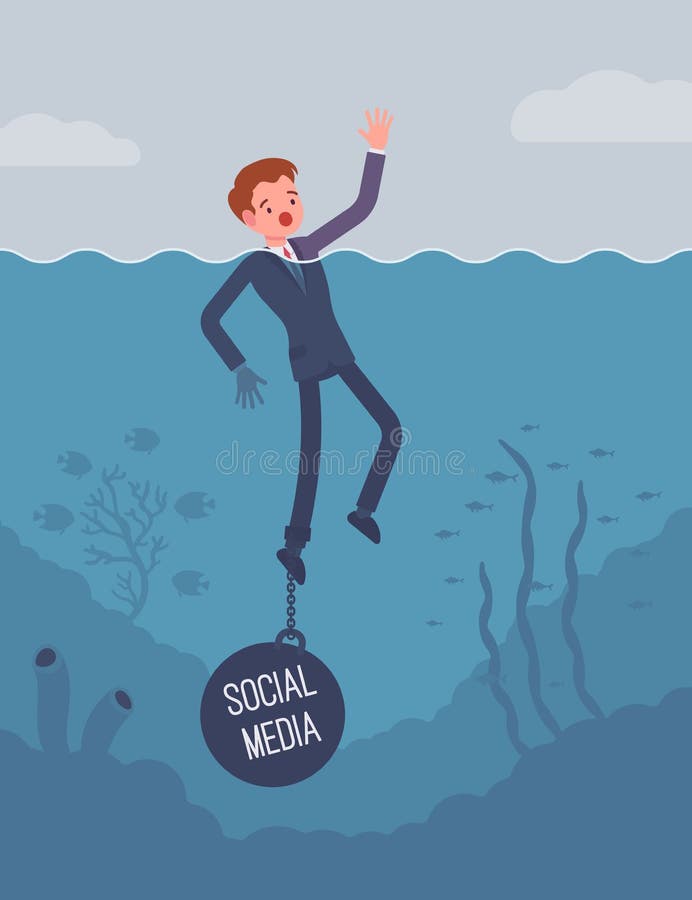 Businessman drowning chained with a weight Social Media stock illustration Businessman drowning chained with a weight Social Media stock illustration
