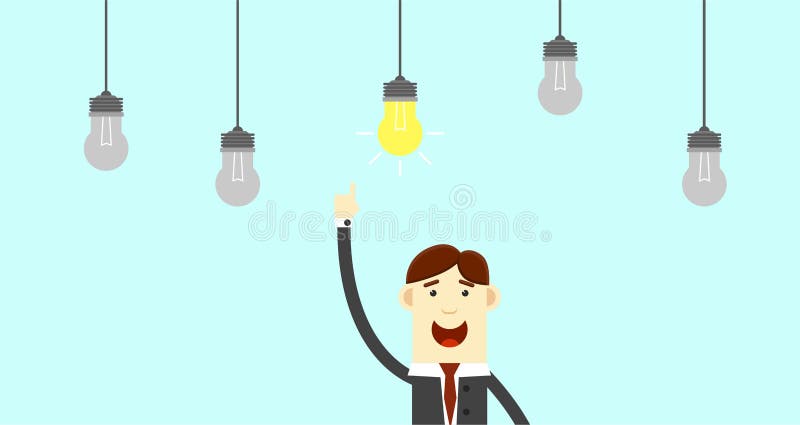 Businessman Enlightened By Bright Idea Flat Style Stock Vector