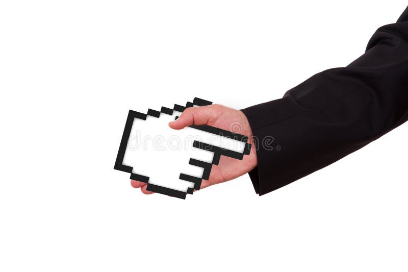 Businessman Extends Hand with Mouse Cursor stock photography