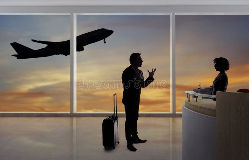 Businessman Fighting with Flight Attendant or Receptionist at the Airport royalty free stock image Businessman Fighting with Flight Attendant or Receptionist at the Airport royalty free stock image
