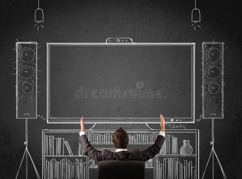 Download Businessman In Front Of A Home Cinema System Stock Photo - Image of formal, chair: 36570876