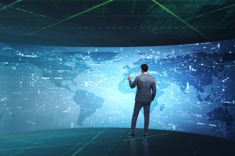 The businessman in futuristic computing concept stock photos The businessman in futuristic computing concept stock photos