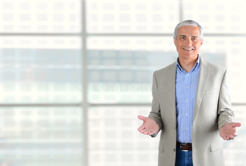 Businessman Gesturing with Both Hands