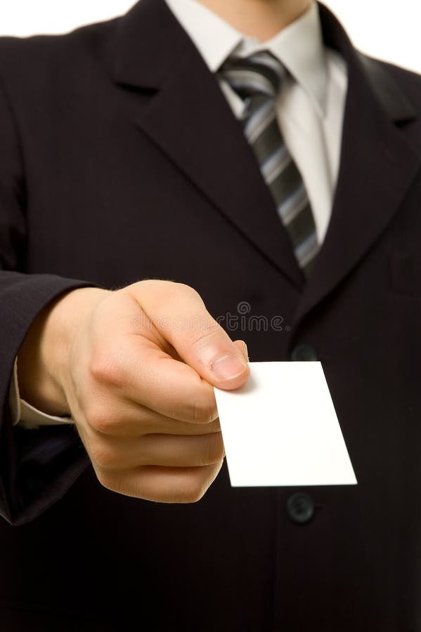 Businessman giving blank business card