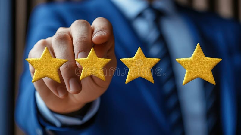 Businessman giving 3 star rating in office vector illustration