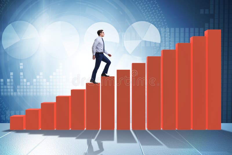 The businessman going up the bar chart in growth concept