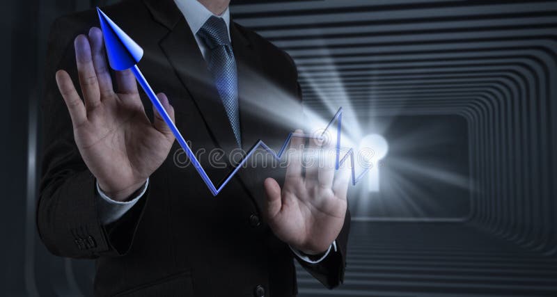 Businessman hand draws business success chart