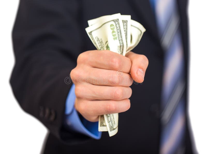 Businessman hand grabbing money